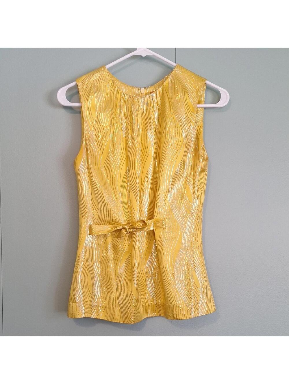 Tory Burch Yellow Silk Blend Patterned Tie Front Tank Top Size 2